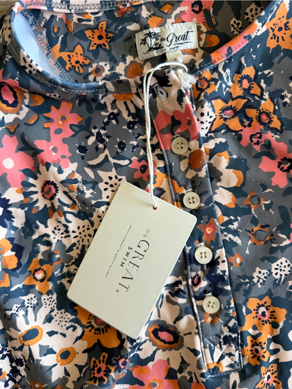 New The Great. Rashguard Henley Swim top Navy Heirloom Floral size 2 medium - Picture 5 of 7